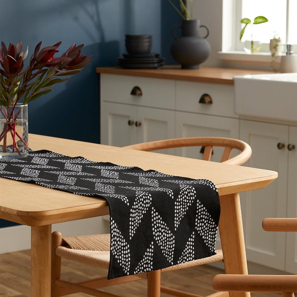 Dotted herringbone tapestry table runner